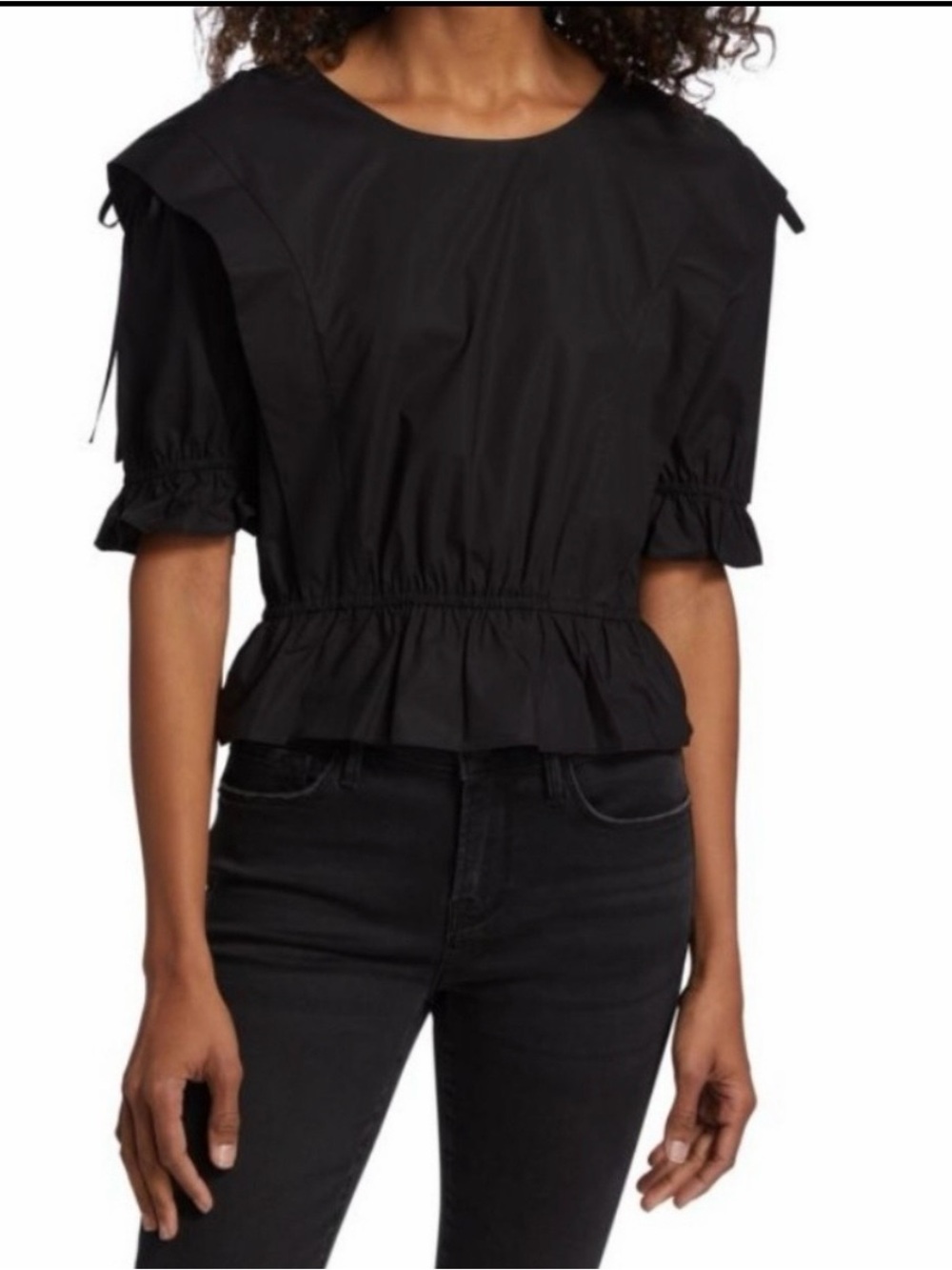 Frame Black Ruffle-Peplum Short Sleeve Top